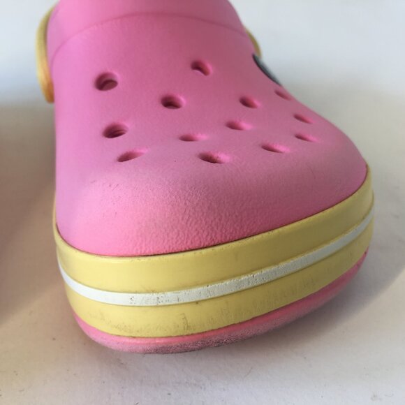 Girls Crocs Pink and Yellow Clogs Size J 1 Kids Shoes Original - Picture 7 of 14